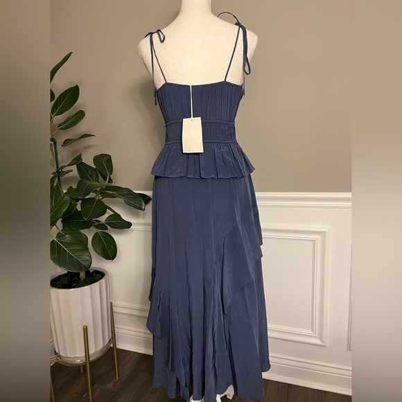 ULLA JOHNSON Livinia ruffled gathered silk midi dress in Indigo Blue 0 NWT 765$ - Picture 9 of 10
